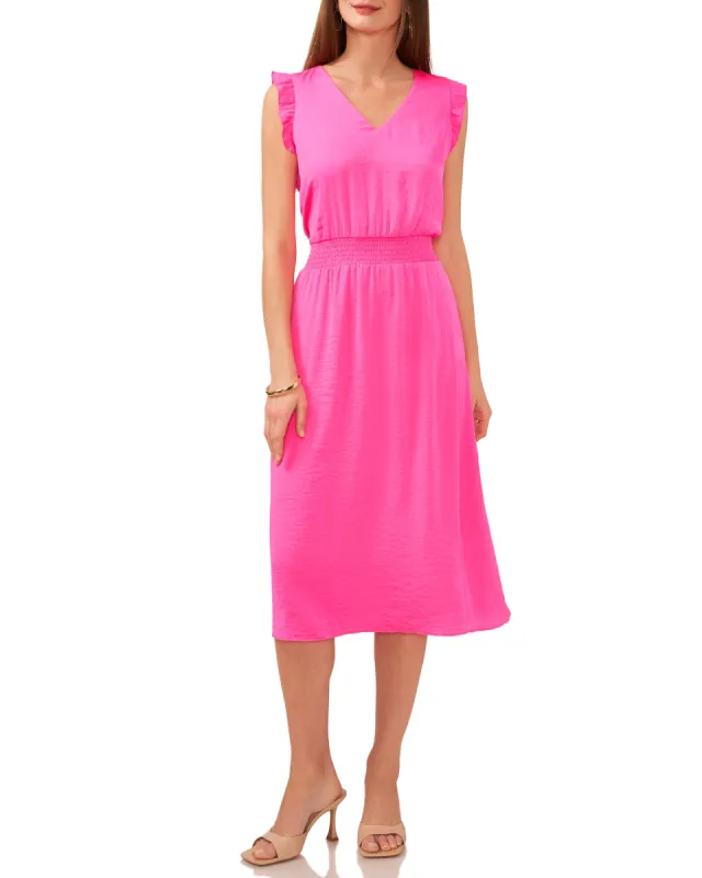 Smocked Ruffled Overlay Midi Dress sold by Vince Camuto
