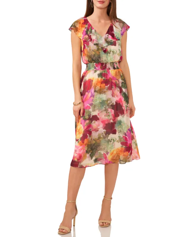 V-Neck Smocked Wait Midi Dress sold by Vince Camuto