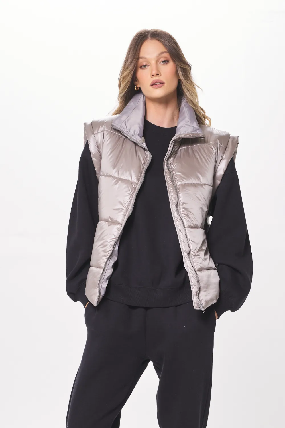 Silver Oversized Puffer Vest sold by Vintage Havana