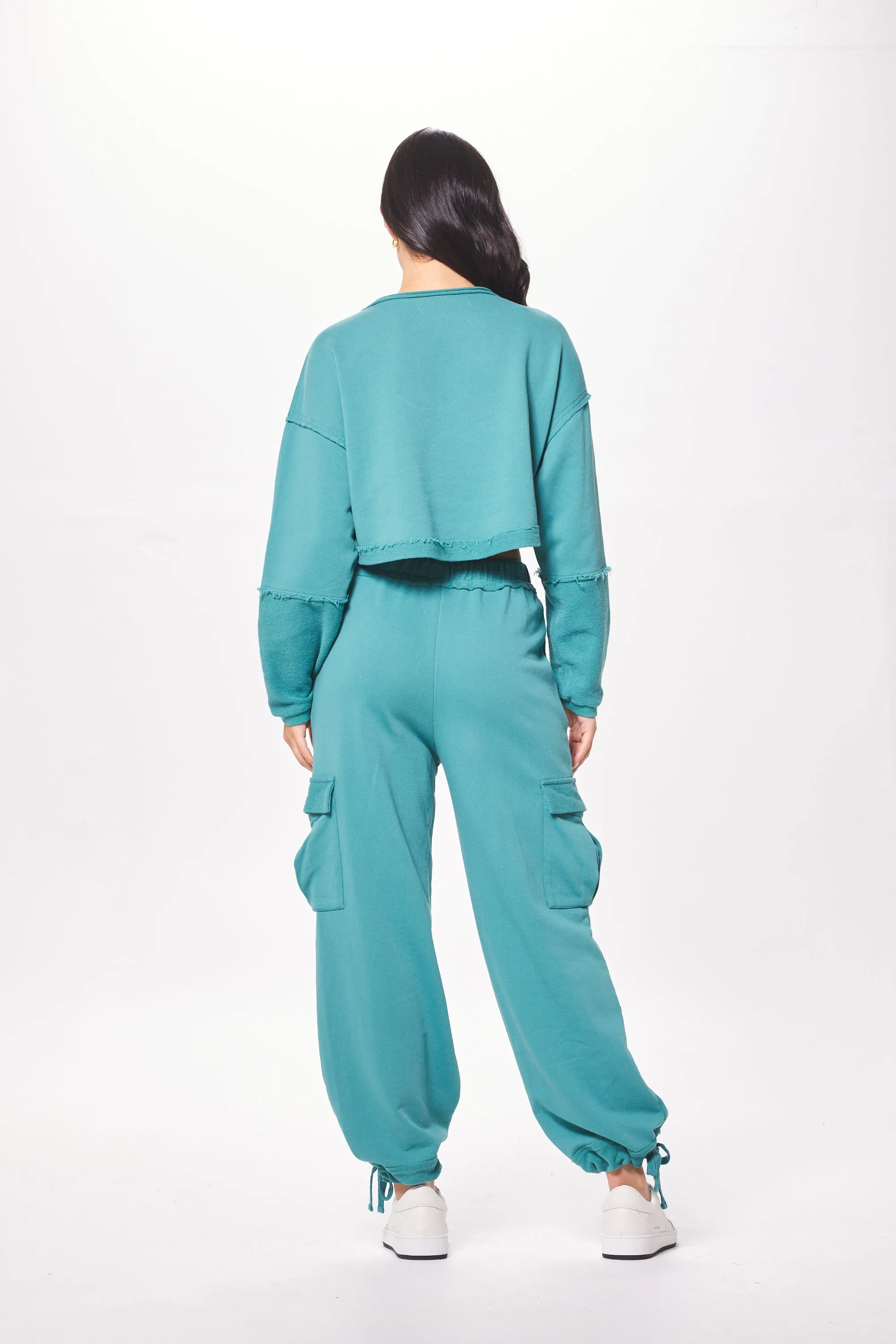 Teal Green Terry Cargo Fleece Crewneck sold by Vintage Havana product image thumbnail 4