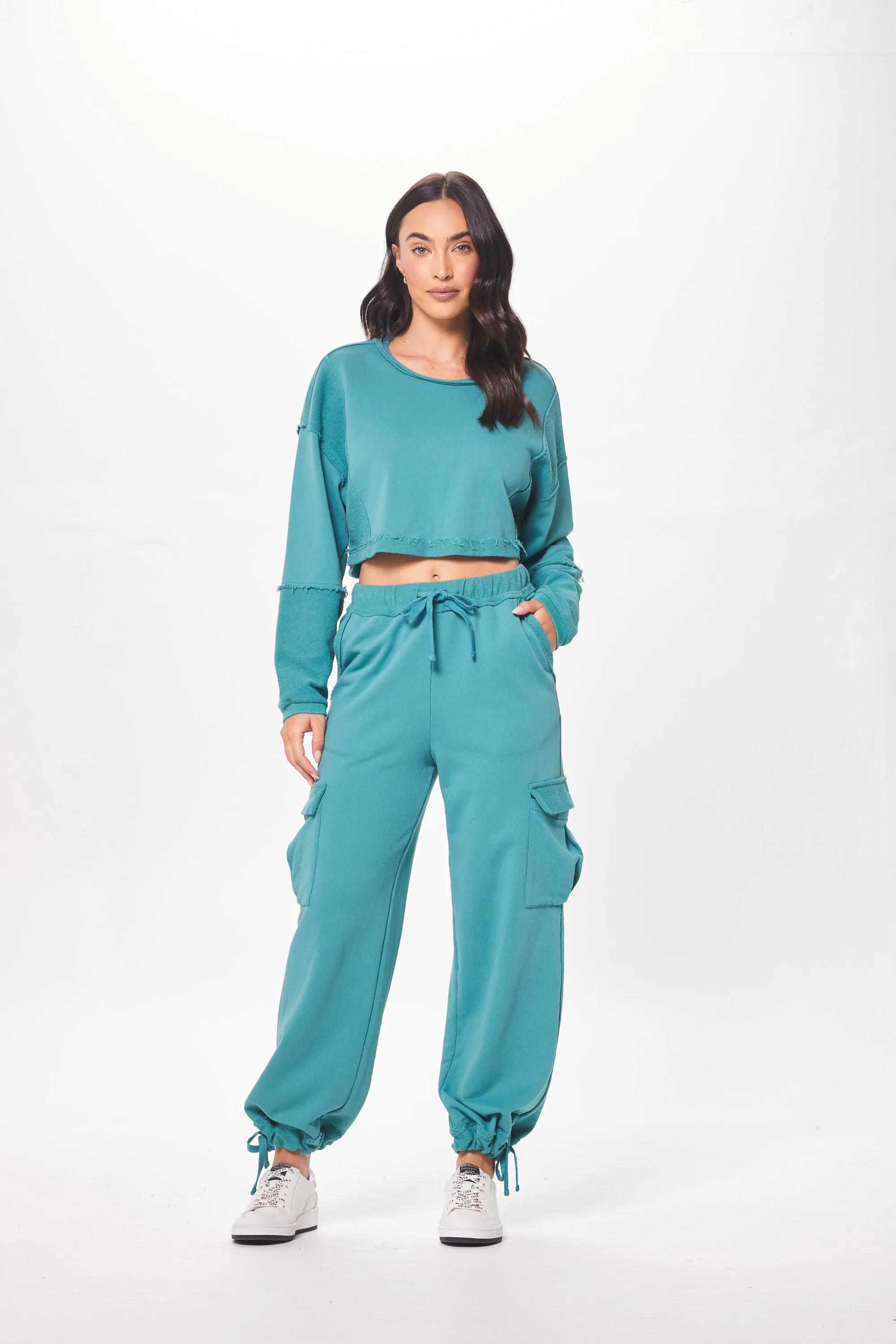 Teal Green Terry Cargo Fleece Crewneck sold by Vintage Havana product image thumbnail 3