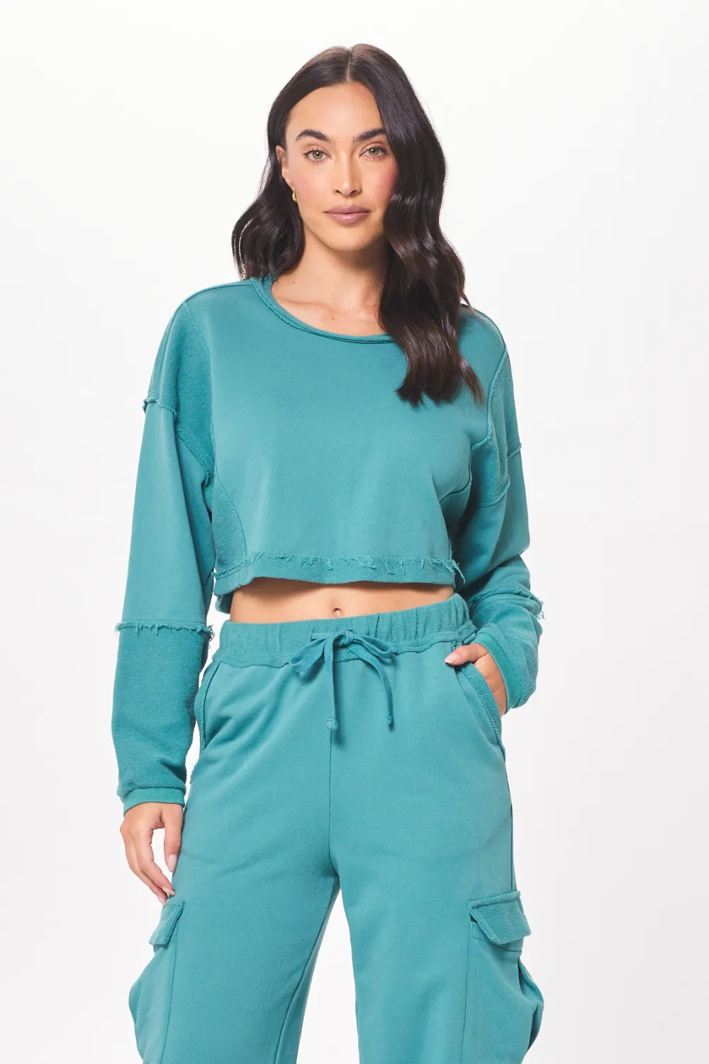 Teal Green Terry Cargo Fleece Crewneck sold by Vintage Havana