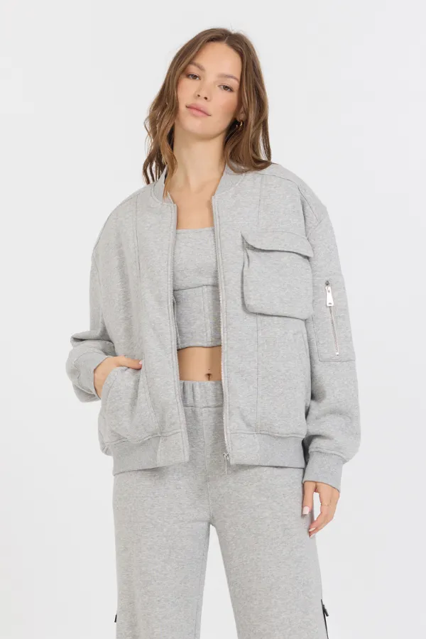 Pure Grey Contrast Black Zipper Bomber sold by Vintage Havana