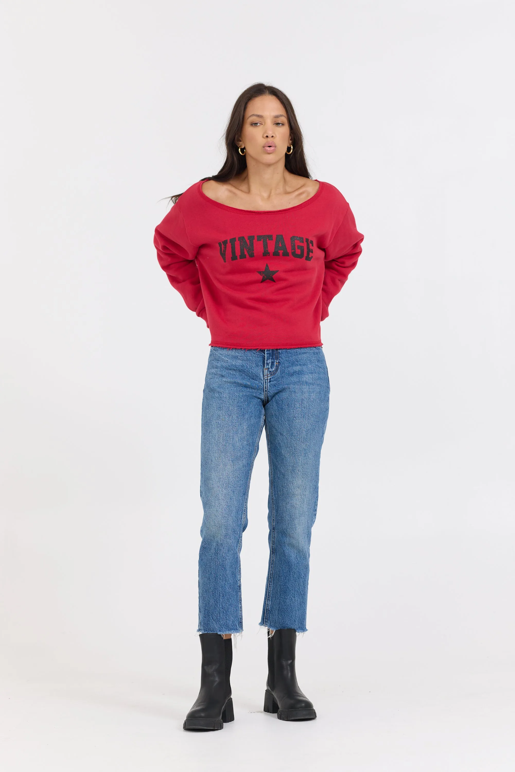 Red Off Shoulder Graphic Top sold by Vintage Havana product image thumbnail 4