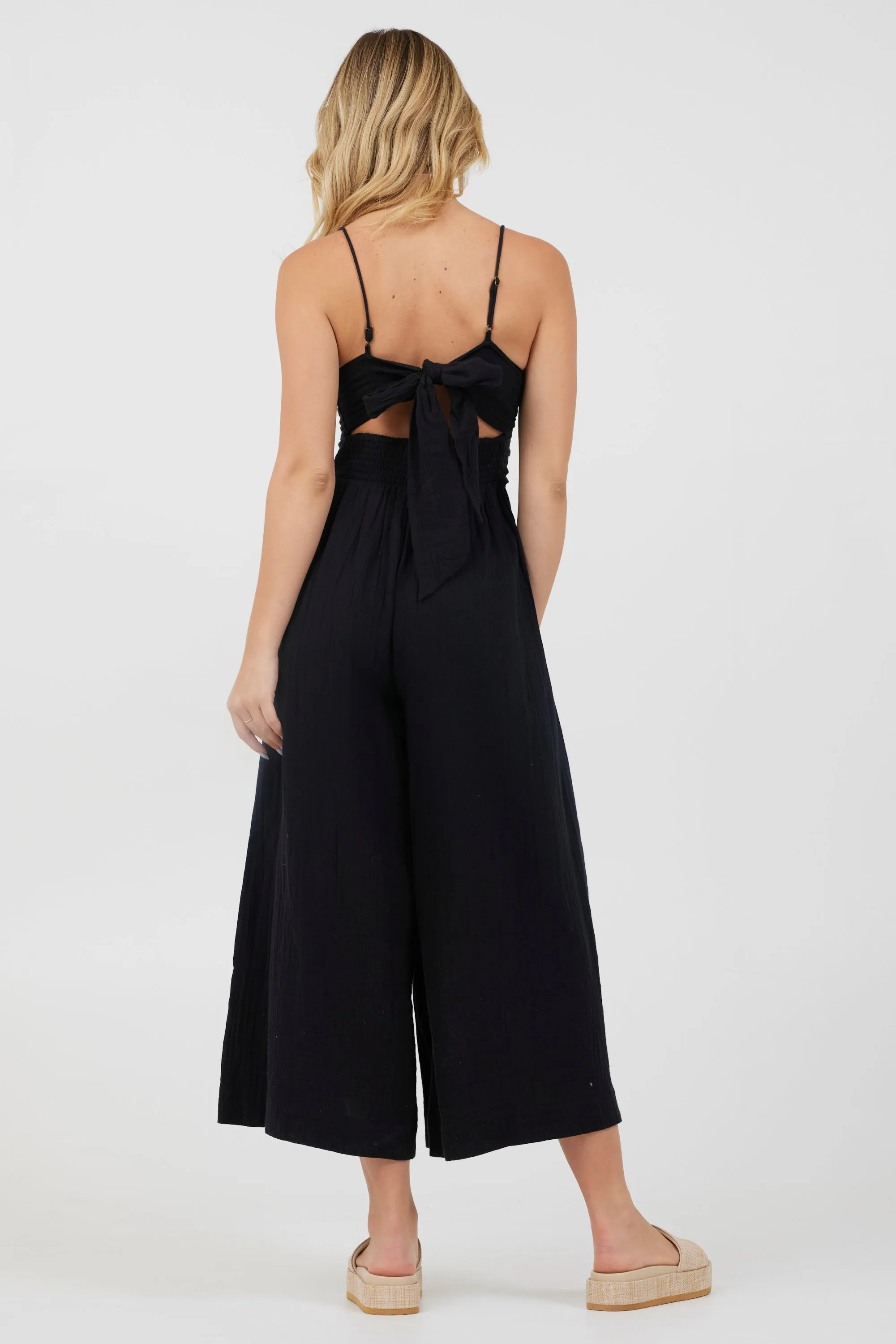 Black Lightweight Tie Front Jumpsuit sold by Vintage Havana product image thumbnail 2