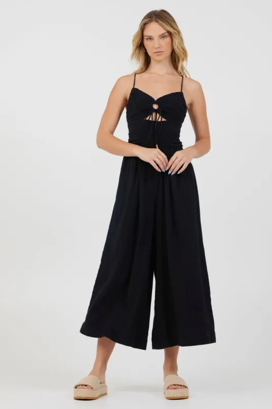 Black Lightweight Tie Front Jumpsuit sold by Vintage Havana