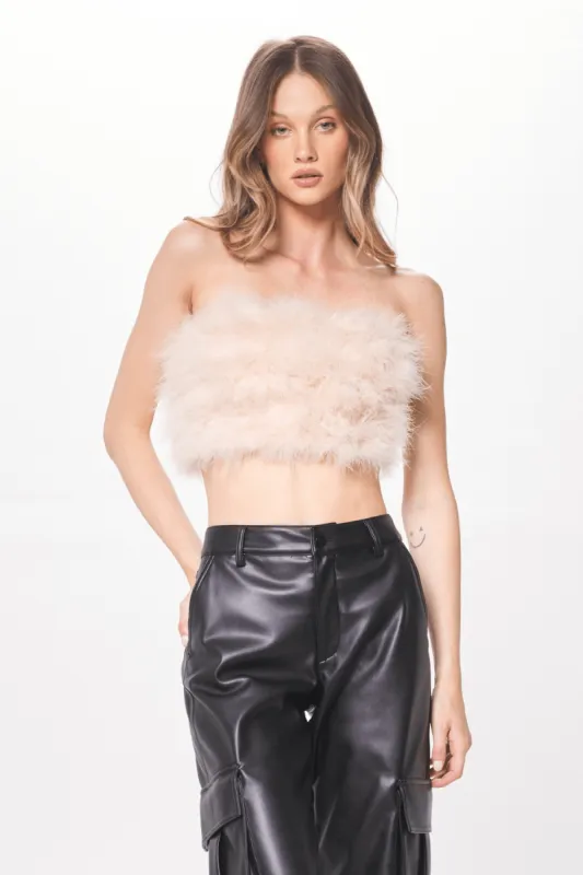 Beige Feather Crop Top sold by Vintage Havana
