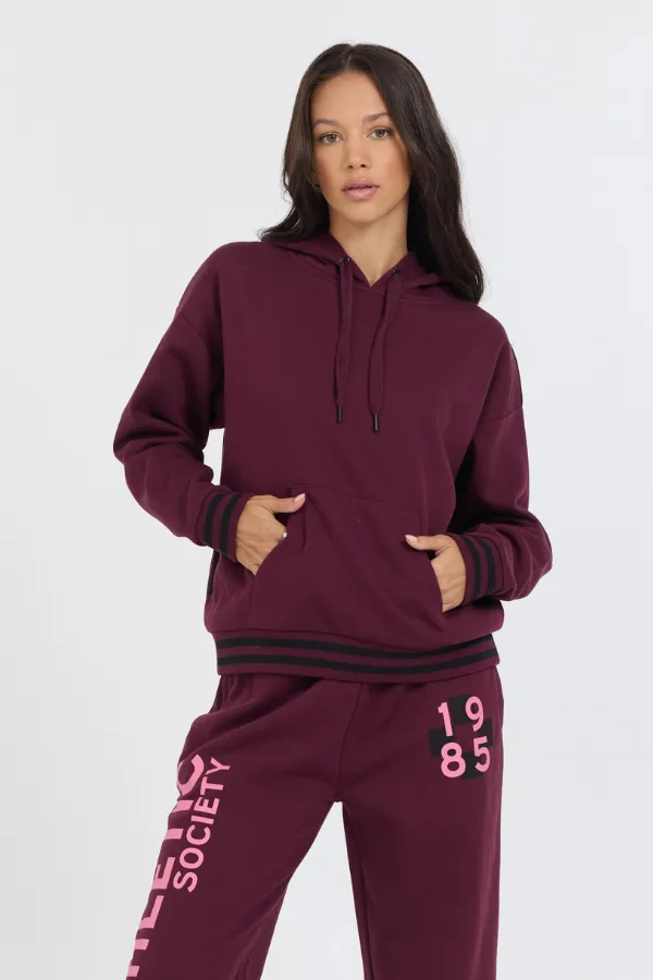Cabernet W/ Rose Printed Heavy Surf Wash Hoodie sold by Vintage Havana