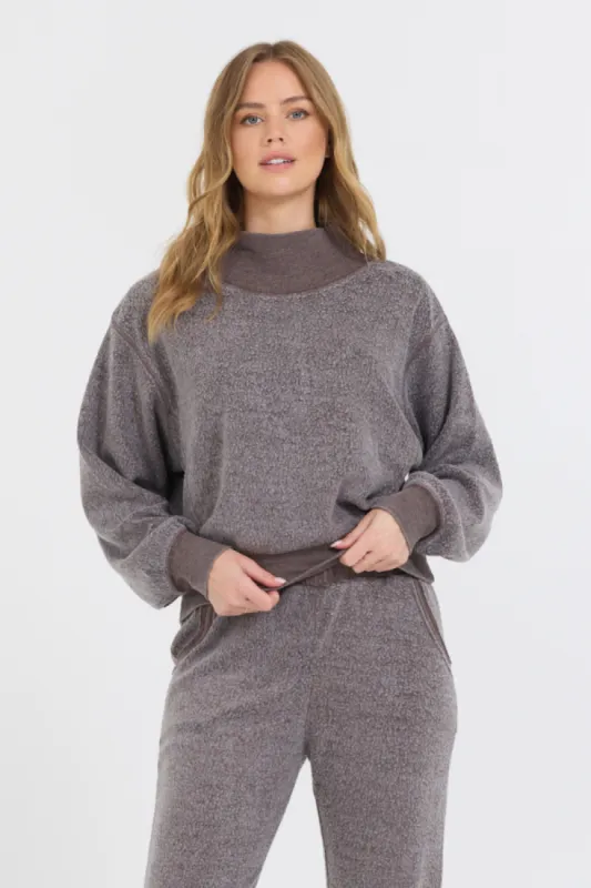 Chocolate Syrup Reverse Fleece Mock Neck Sweatshirt made by Vintage Havana