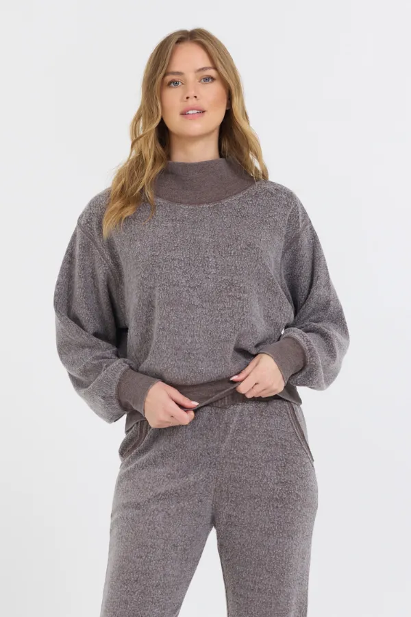 Chocolate Syrup Reverse Fleece Mock Neck Sweatshirt sold by Vintage Havana
