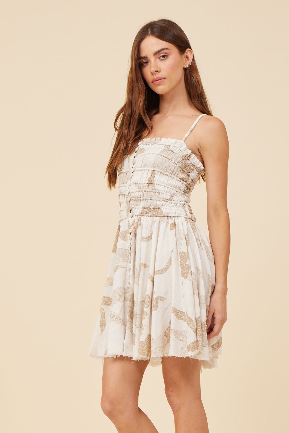 Taupe Leaf Cotton Voille Front Button Dress sold by Vintage Havana product image thumbnail 2