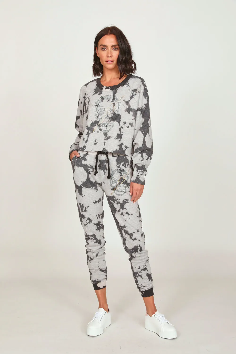 Dark Charcoal Tie Dye w/ Rhinestone Skull Jogger sold by Vintage Havana product image thumbnail 2