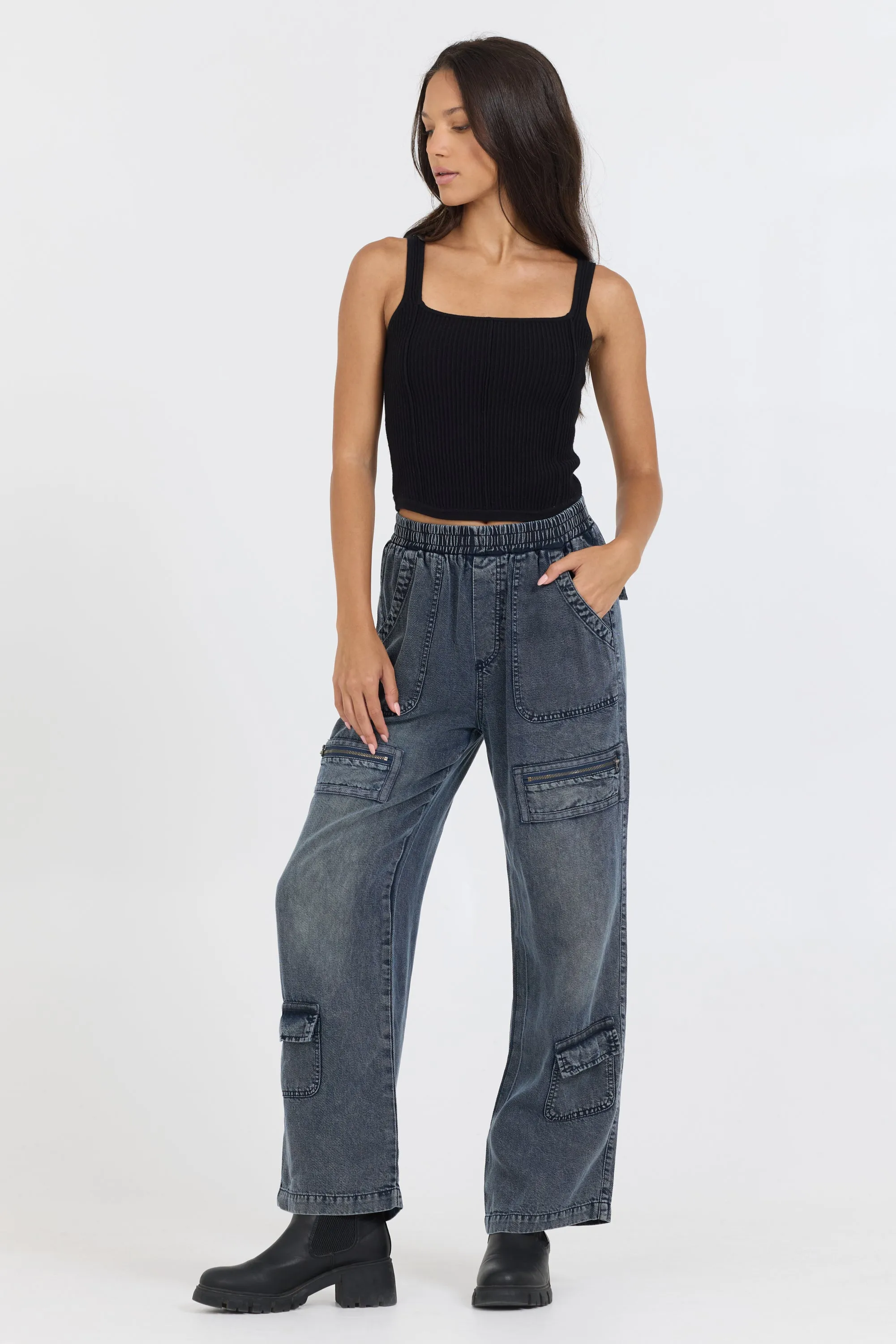 Deep Denim Twill Tencel Cargo W/ Twill Zipper Detail sold by Vintage Havana product image thumbnail 4