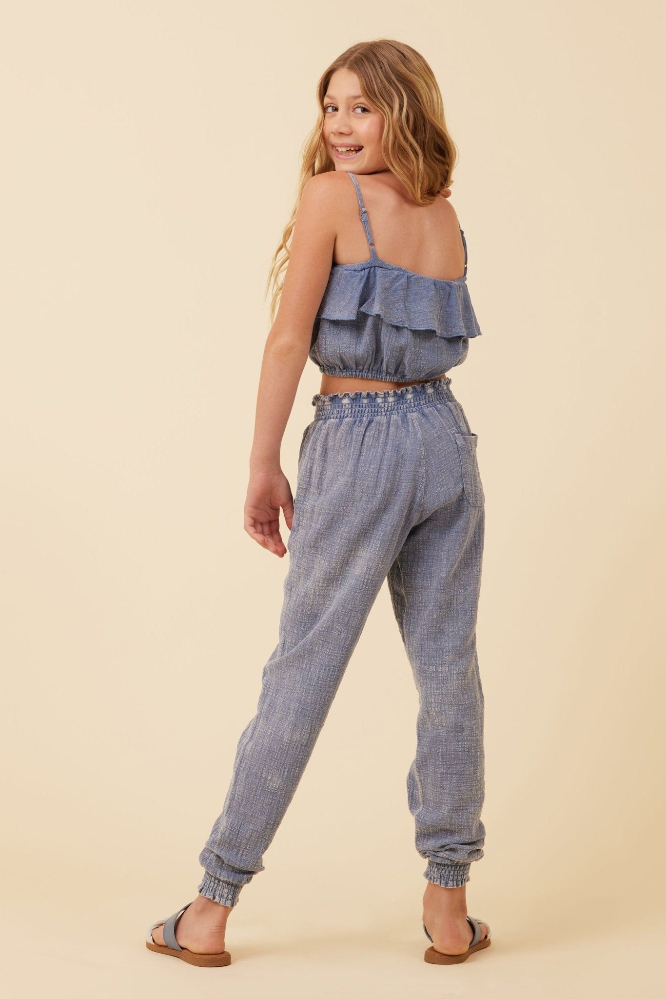 Blue Washed Texture Smocked Waist Jogger sold by Vintage Havana product image thumbnail 4