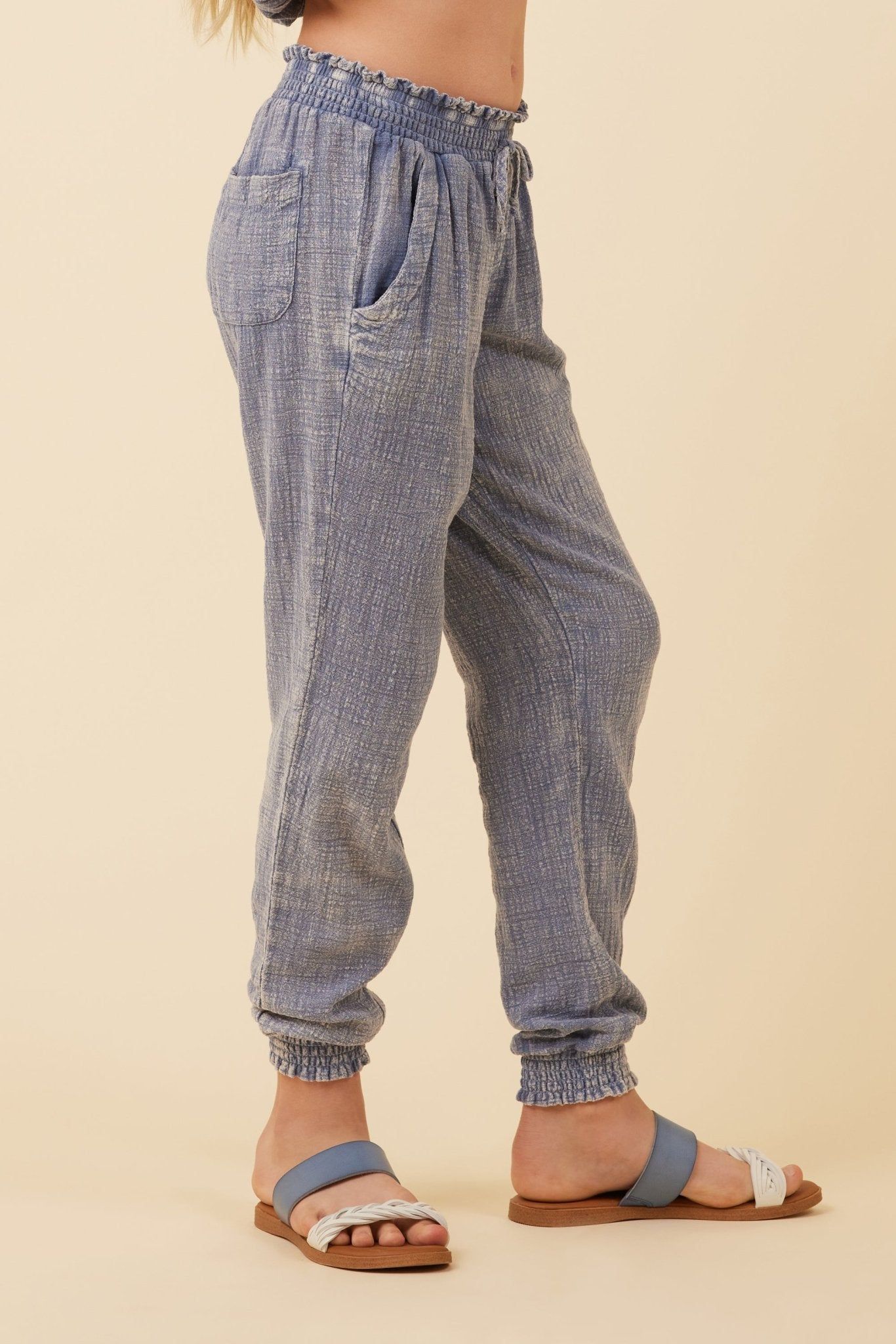 Blue Washed Texture Smocked Waist Jogger sold by Vintage Havana product image thumbnail 2