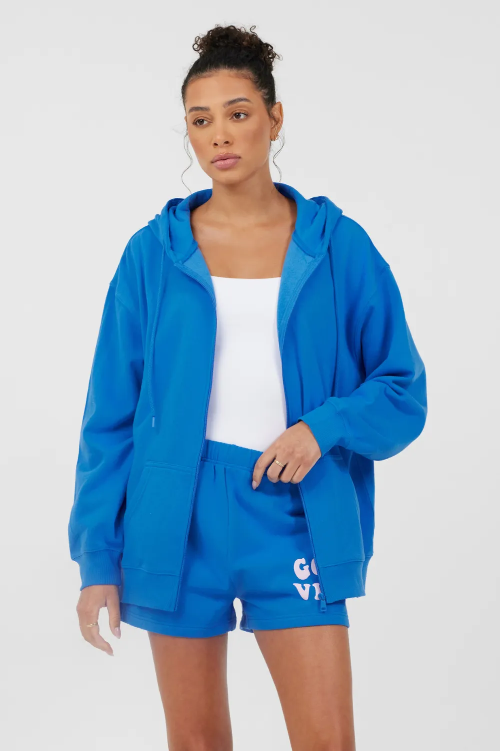 Royal Blue W/ Pink Puff Zip Up Hoodie sold by Vintage Havana