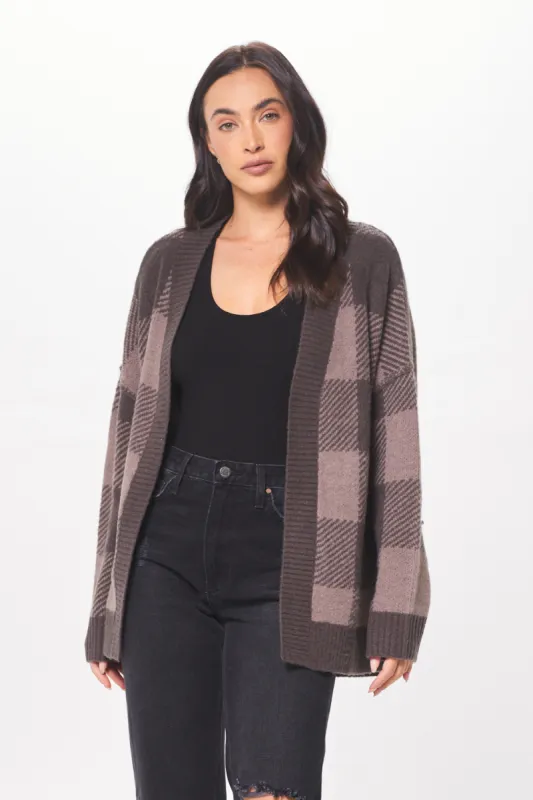 Taupe Checker Plaid Soft Knit Cardigan sold by Vintage Havana