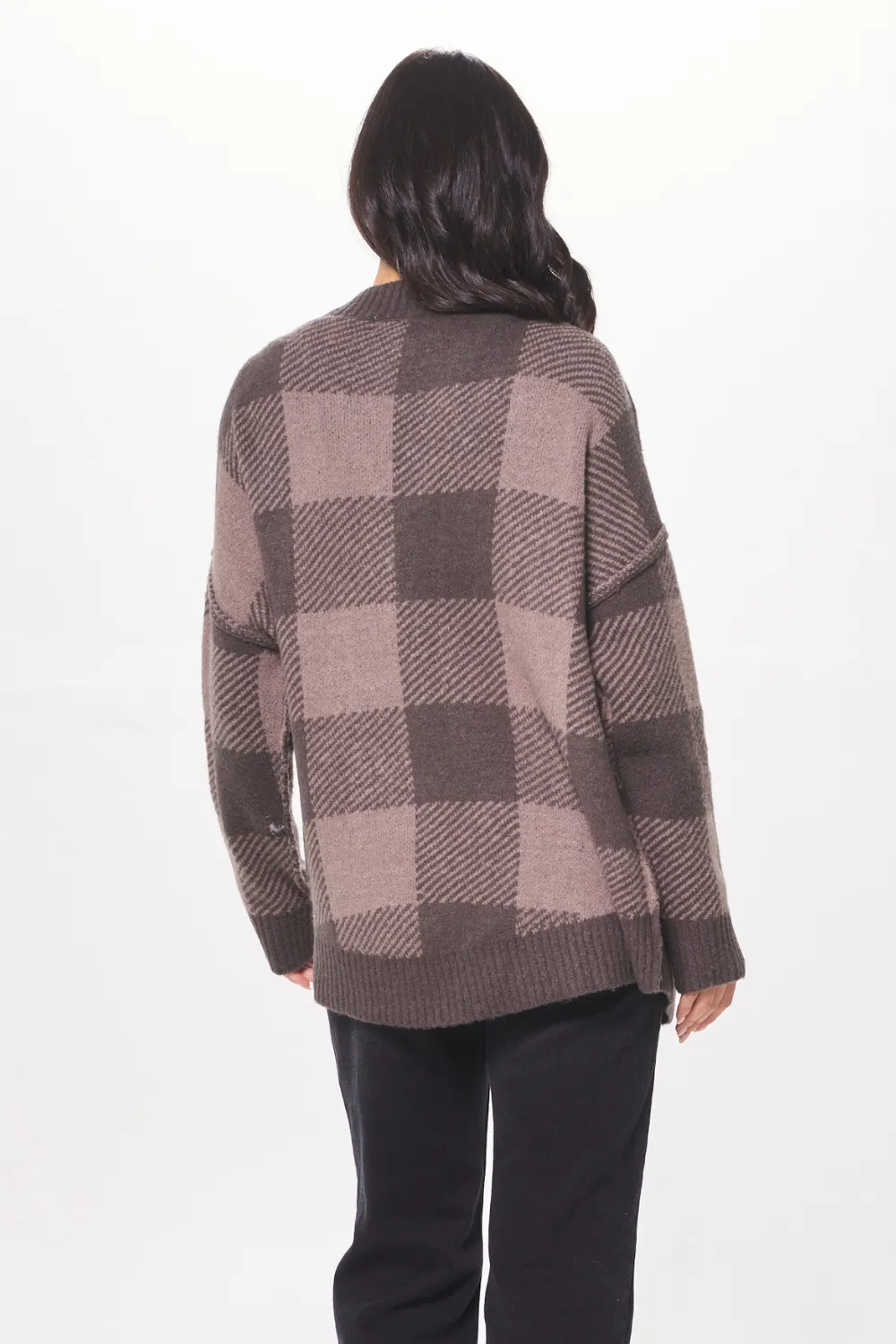 Taupe Checker Plaid Soft Knit Cardigan sold by Vintage Havana product image thumbnail 2