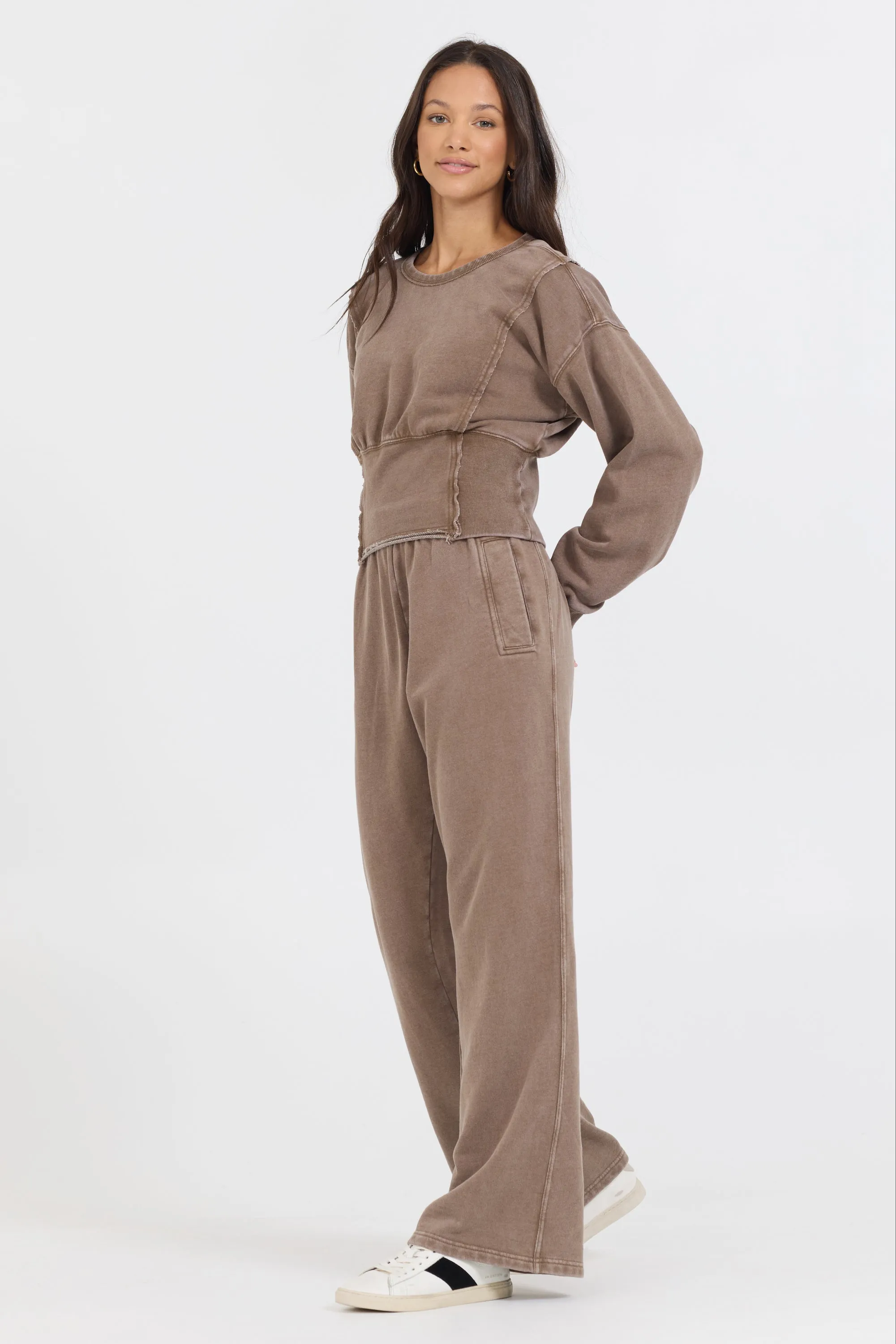 Washed Mocha Garment Dye French Terry Corset Crew sold by Vintage Havana product image thumbnail 4