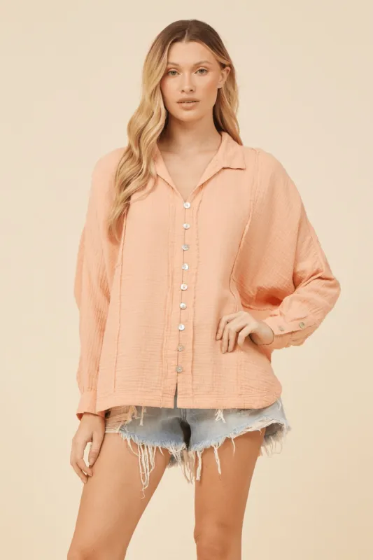 Creamsicle Orange Gauze Button Down sold by Vintage Havana