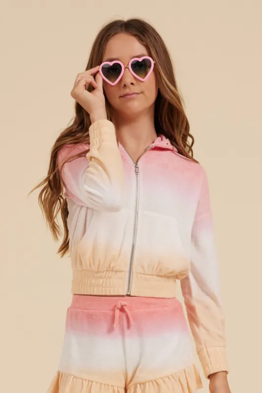 Pink/White/Orange Tie Dye Terry Cloth Elastic Bottom Hoodie sold by Vintage Havana