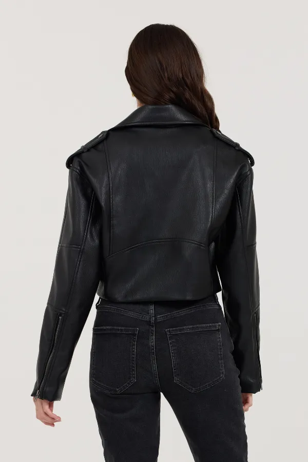 Black Leather Moto Jacket sold by Vintage Havana product image thumbnail 2