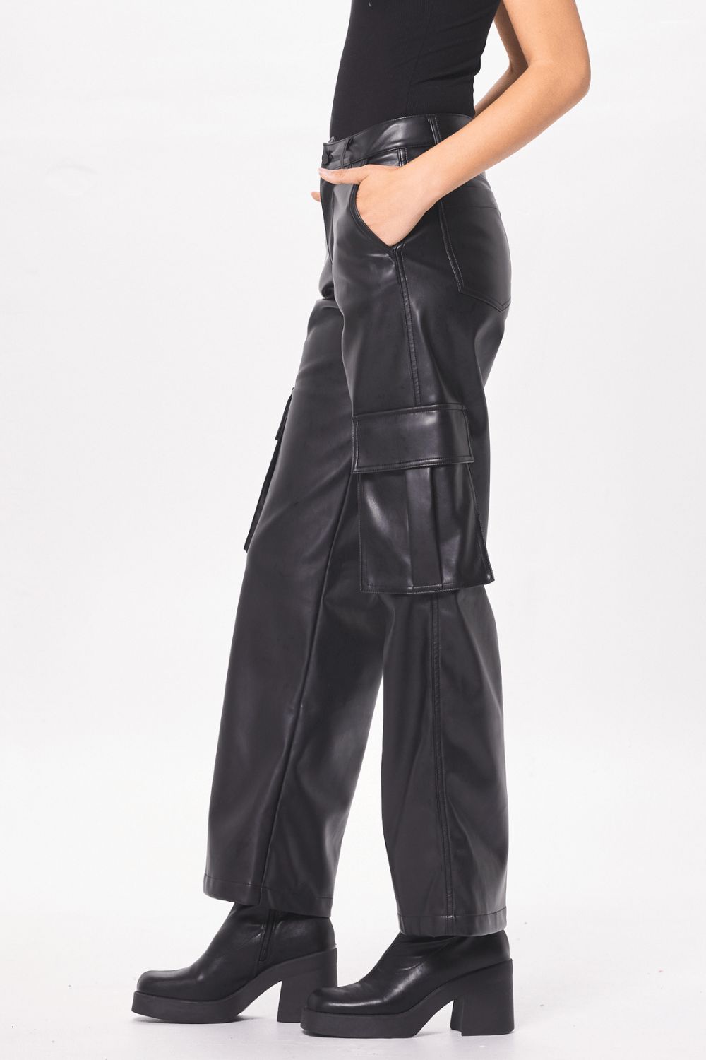 Black Faux Leather Cargo Pant sold by Vintage Havana product image thumbnail 3
