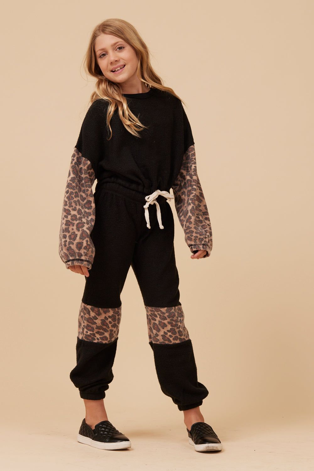 Reverse Fleece Leopard Insert Jogger sold by Vintage Havana product image thumbnail 3