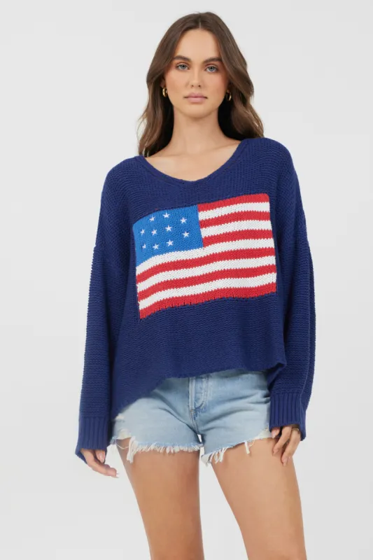 Navy Flag Embroidered Sweater sold by Vintage Havana