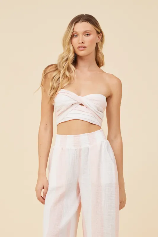Pink & White Cabana Stripe Gauze Bandeau Crop Top sold by Vintage Havana