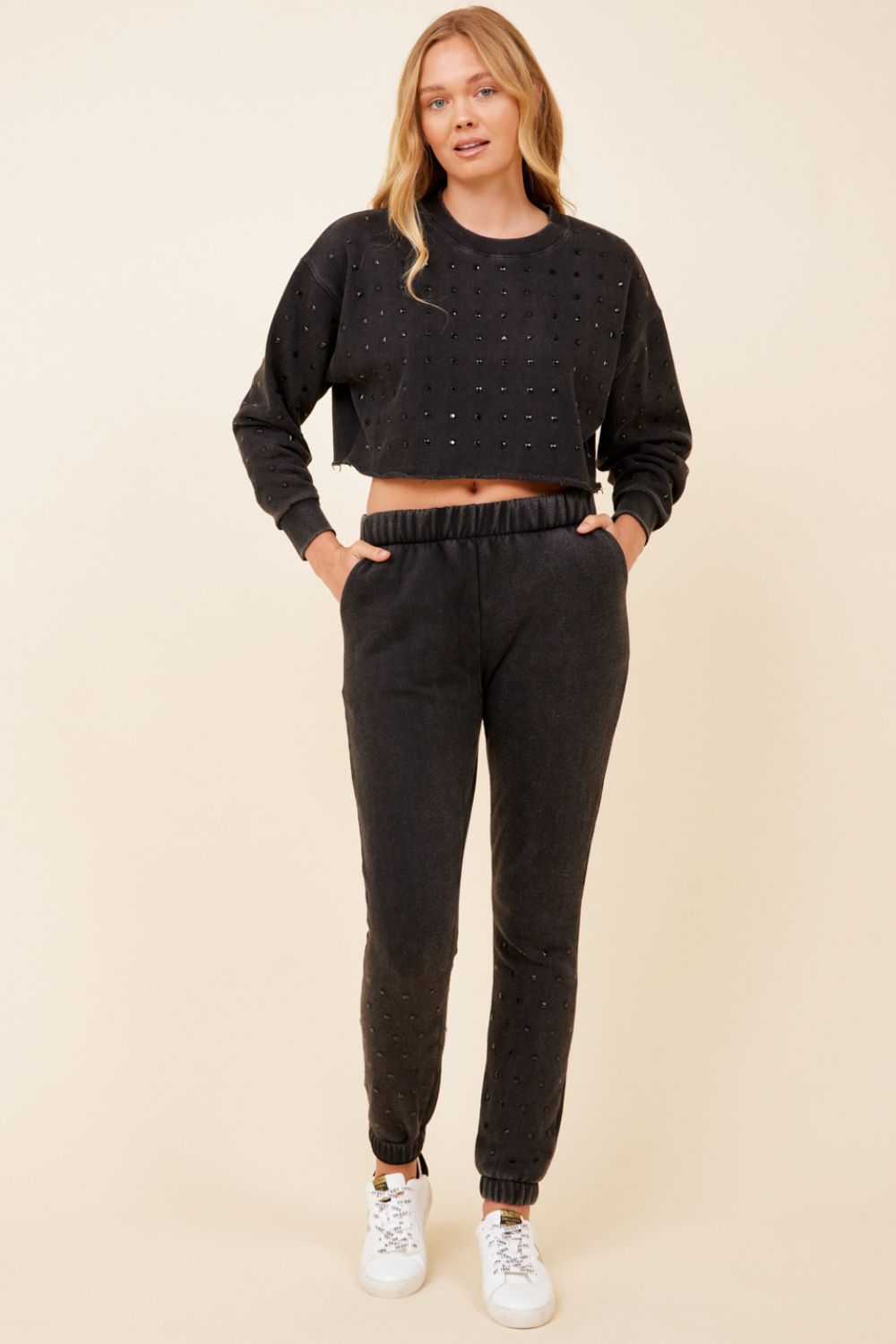 Washed Black Rhinestone Detail Cropped Crewneck sold by Vintage Havana product image thumbnail 3