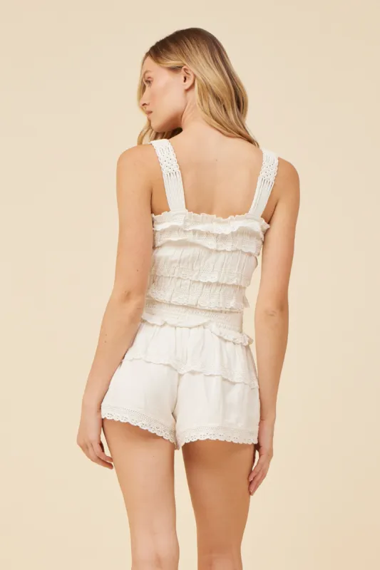 White Lacey Trim Layered Tank sold by Vintage Havana