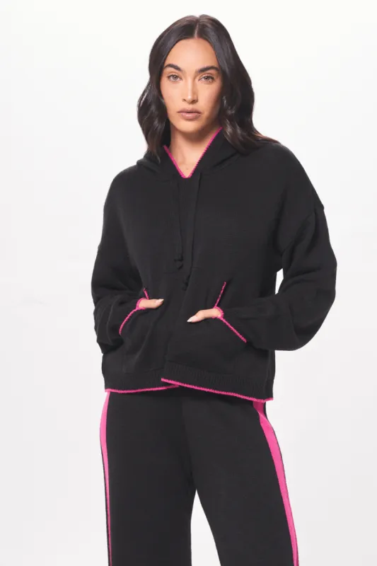 Black w/ Hot Pink "Love" Jacquard Sweater Hoodie sold by Vintage Havana