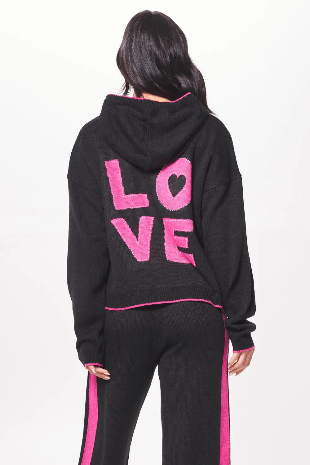 Black w/ Hot Pink "Love" Jacquard Sweater Hoodie sold by Vintage Havana product image thumbnail 2