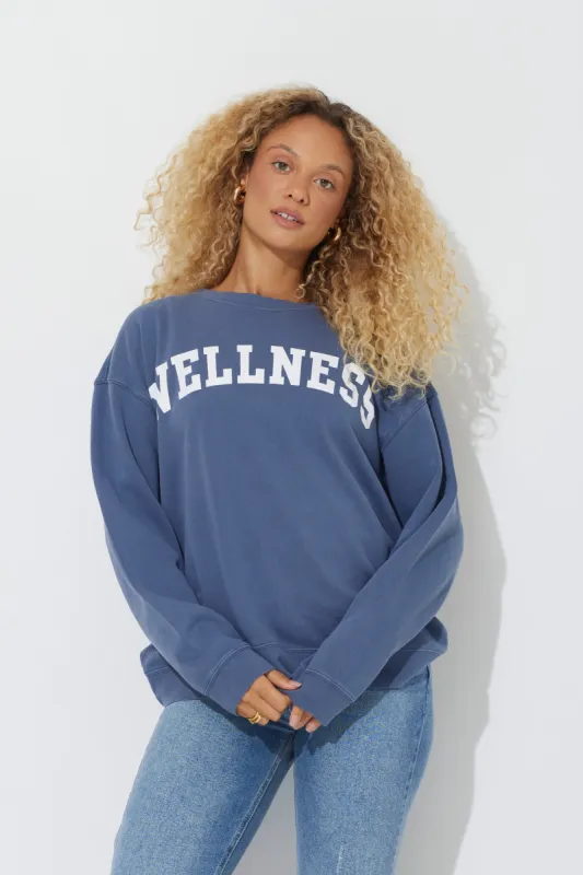 Navy "Wellness" Pigment Dyed Crewneck sold by Vintage Havana