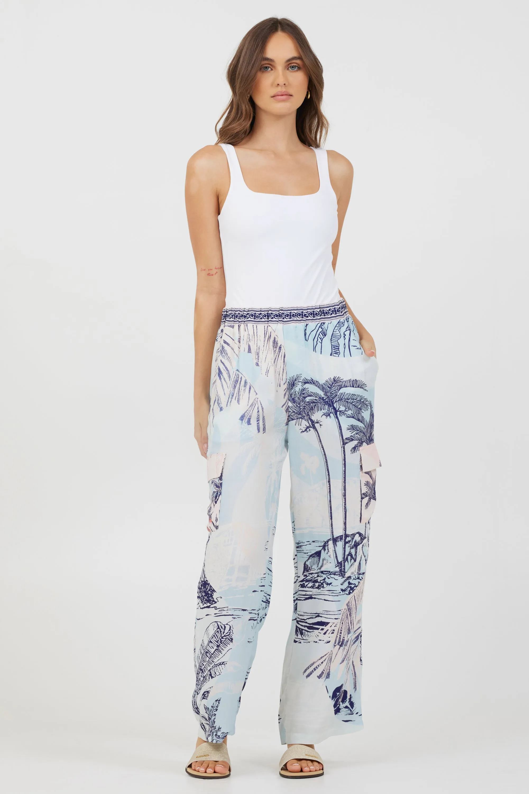 Blue & Pink Scenic Print Placement Pants sold by Vintage Havana product image thumbnail 3
