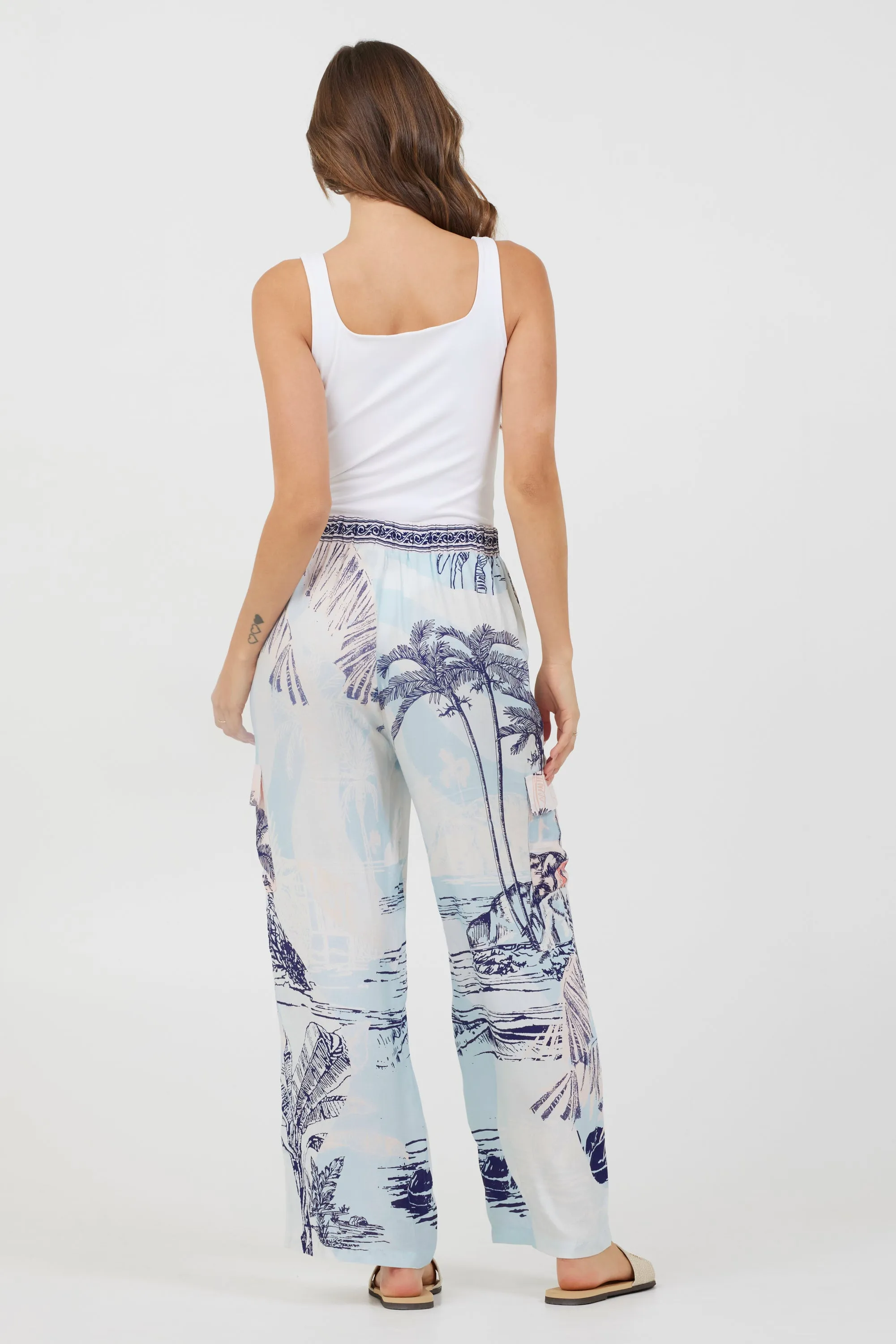 Blue & Pink Scenic Print Placement Pants sold by Vintage Havana product image thumbnail 4