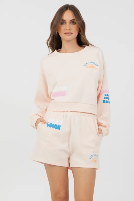 Peach Parfait W/ Multi Puff Print Surf Wash Crewneck sold by Vintage Havana