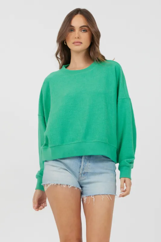 Surf Green Washed Rib Crewneck sold by Vintage Havana