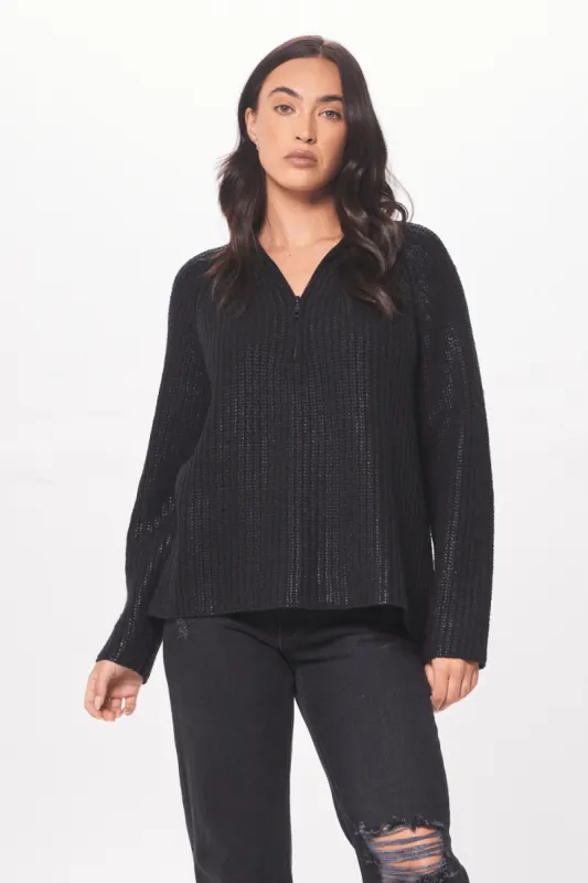 Black Coated Quarter Zip Sweater sold by Vintage Havana