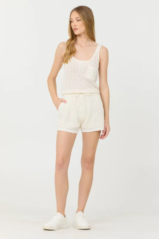 White Open Crochet Romper sold by Vintage Havana