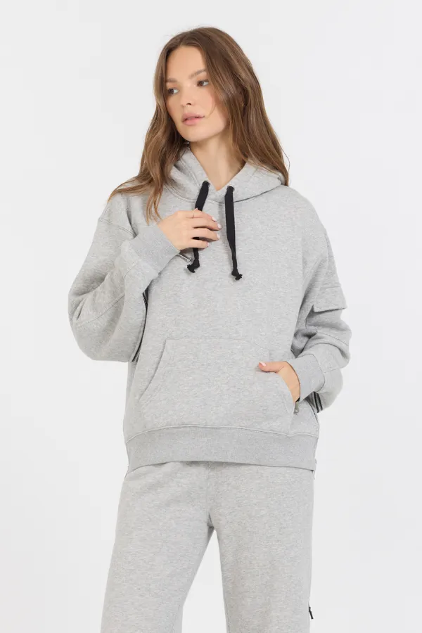 Pure Grey Contrast Black Zipper Hoodie sold by Vintage Havana
