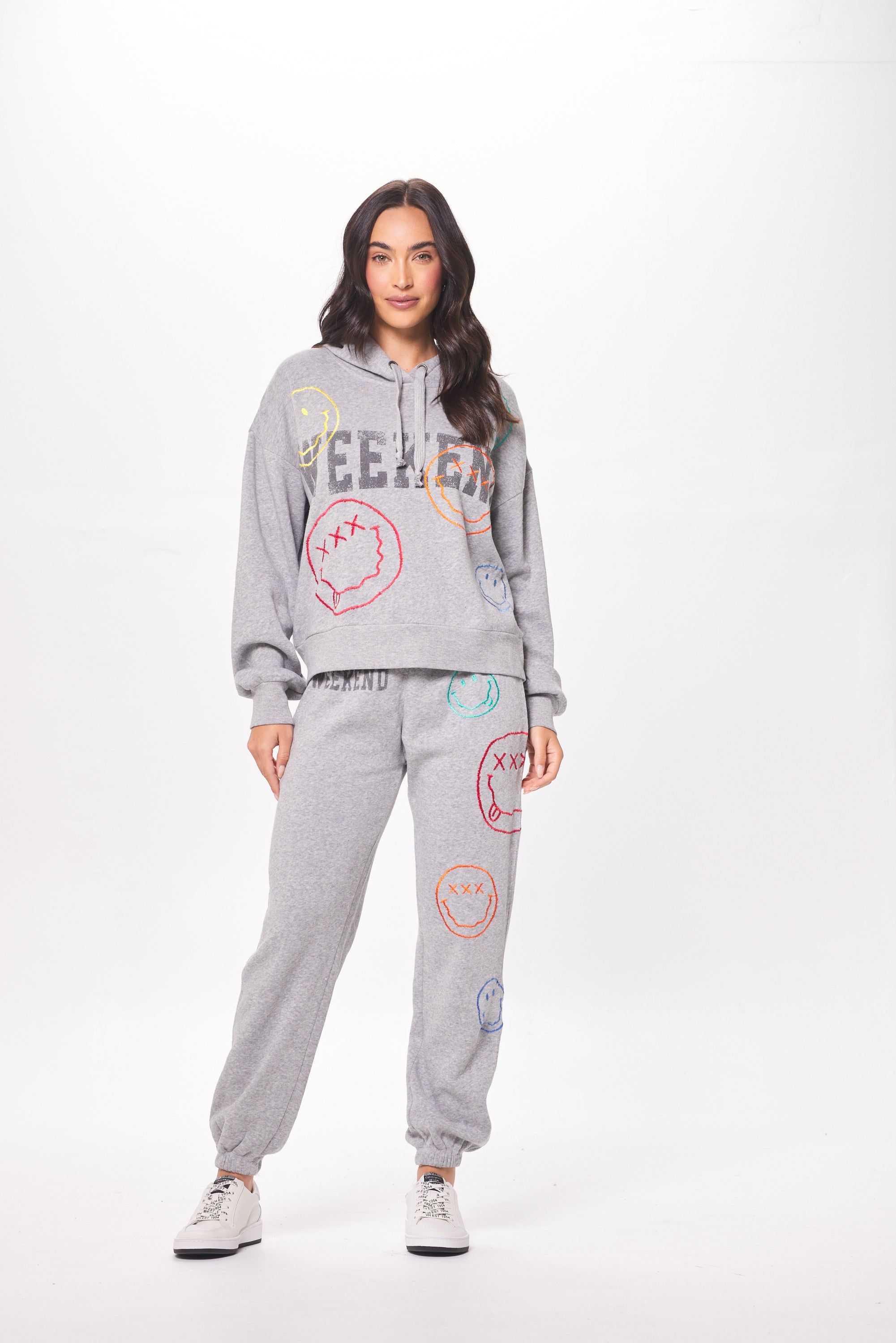 Heather Grey Burnout Fleece Hoodie w/ Smiley Embroidery sold by Vintage Havana product image thumbnail 3
