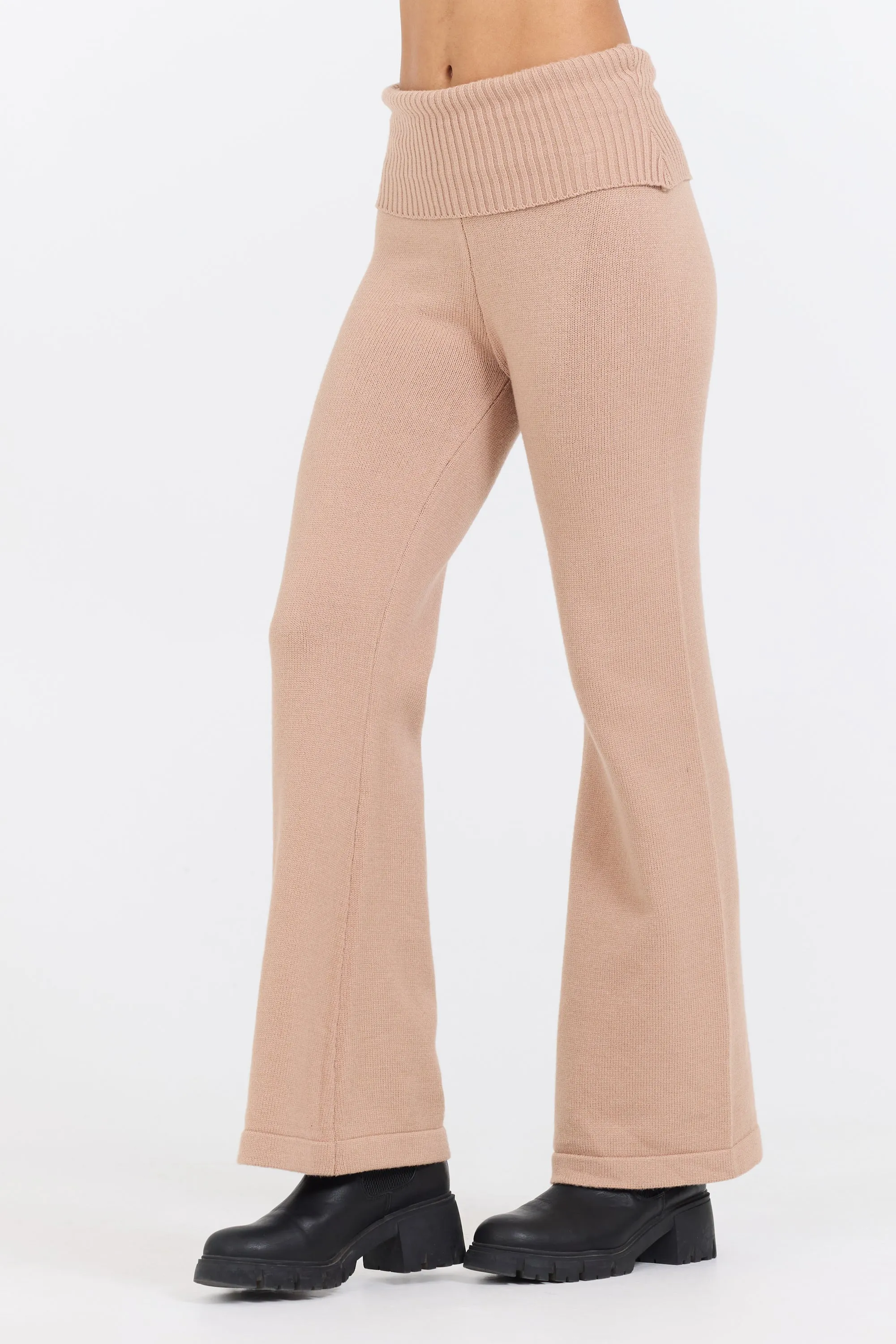 Salted Caramel Slim Fit Knit Fold Over Flare Pant sold by Vintage Havana product image thumbnail 2