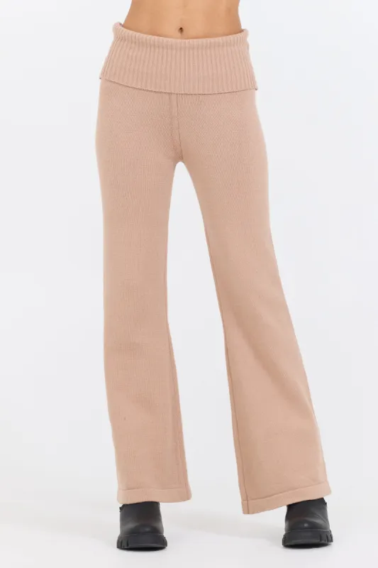 Salted Caramel Slim Fit Knit Fold Over Flare Pant sold by Vintage Havana