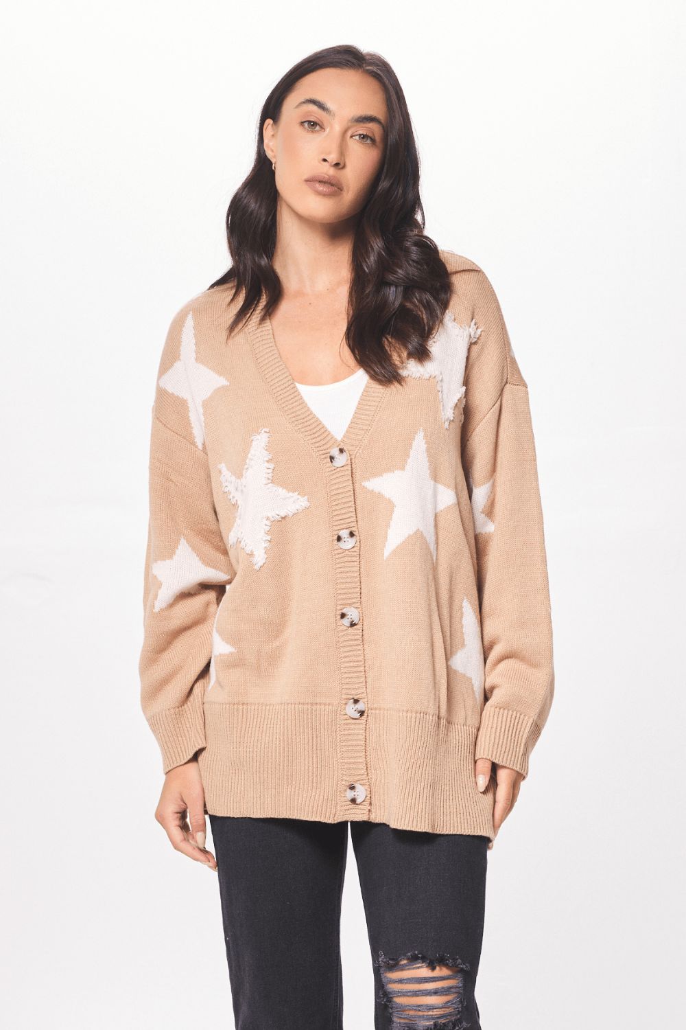 Camel & Ivory Star Jacquard Cardigan sold by Vintage Havana