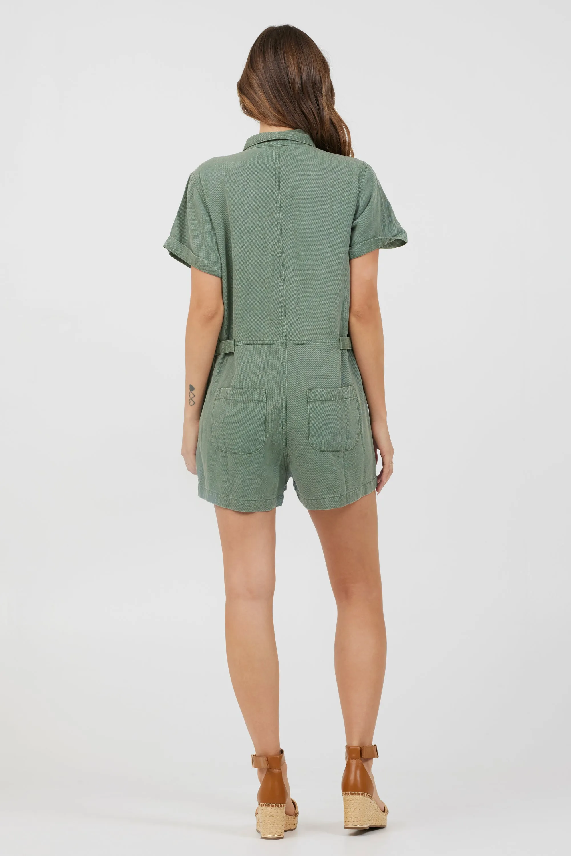 Soft Olive Button Front Romper sold by Vintage Havana product image thumbnail 2