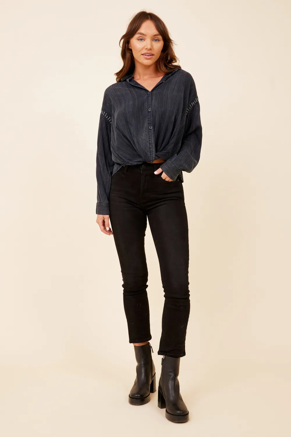 Washed Navy Tencel W/ Med Grey Stitching sold by Vintage Havana product image thumbnail 3