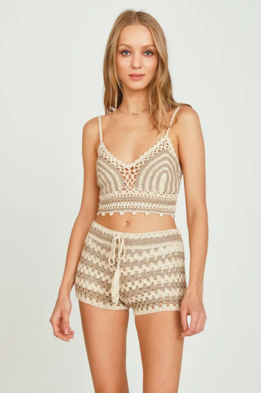 Sand/Khaki Knit Crochet Tank Top sold by Vintage Havana