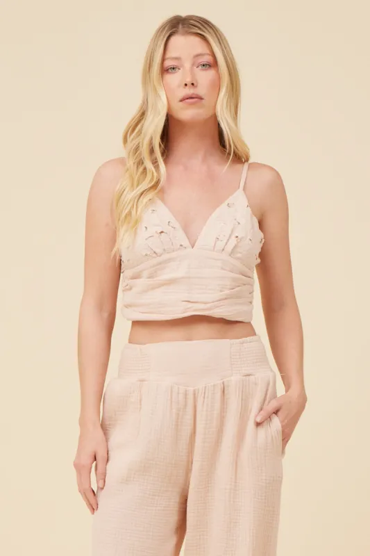 Washed Nude Gauze Eyelet Embroidered Cropped Tank made by Vintage Havana